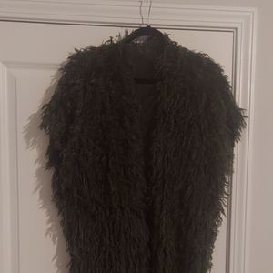 Forrest Green shaggy vest with fringe bottom